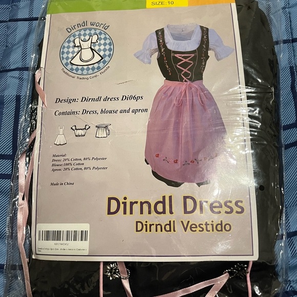 Nwt Charming black mini dirndl dress with white blouse and a pink apron. - Picture 5 of 5